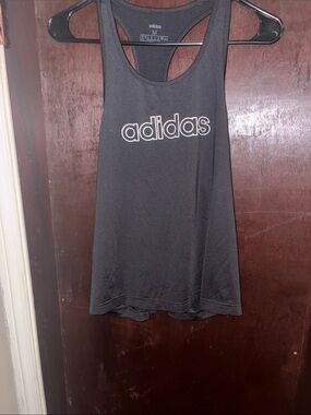 adidas Black Tank with White Outlined Logo